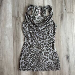 Sweet Pea Leopard Print Cowl Neck Tank - Olive